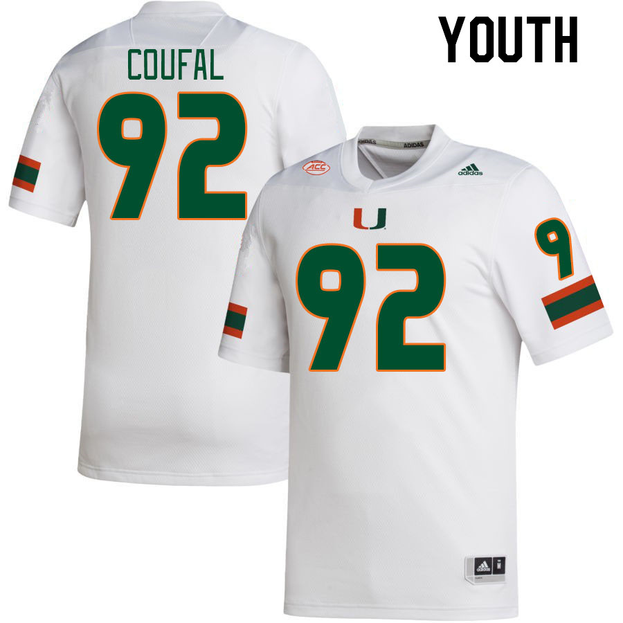 Youth #92 Samuel Coufal Miami Hurricanes College Football Jerseys Stitched-White